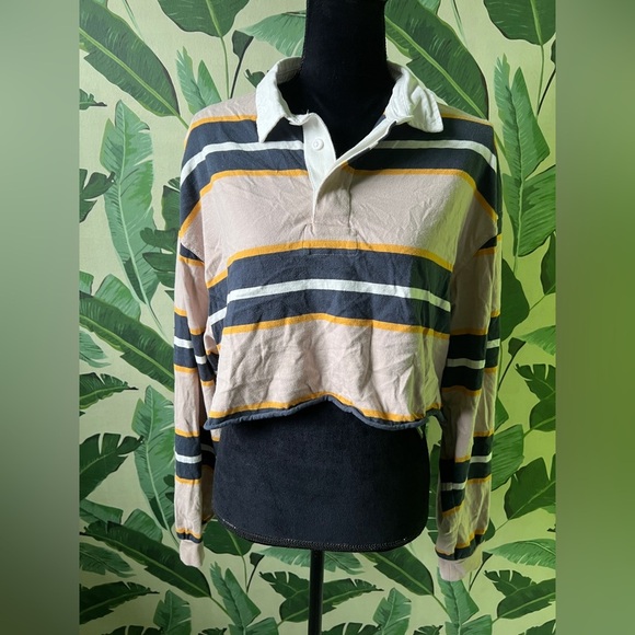 Urban Outfitters BDG Striped Jefferson Cropped Rugby Shirt Size Large - Picture 1 of 5